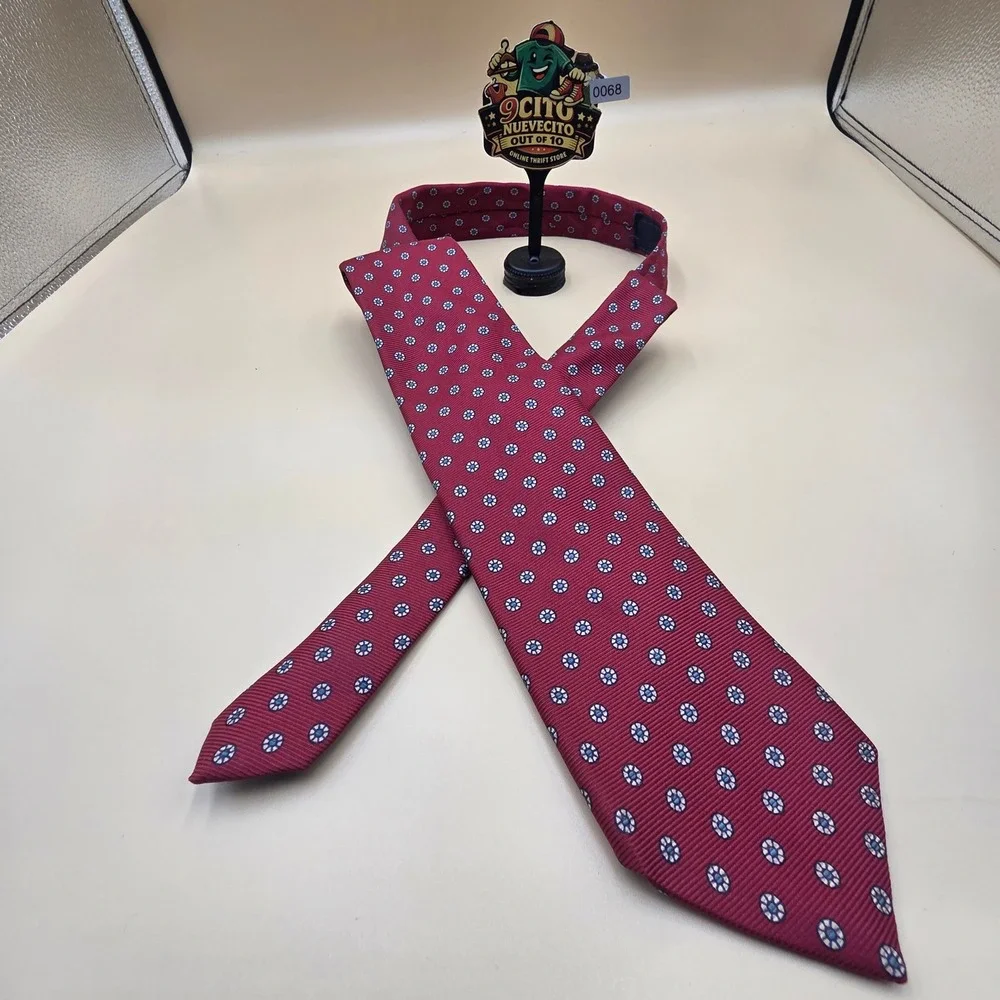 Briar Mens Silk Tie Burgundy Geometric Medallion Woven in England Red Blue White